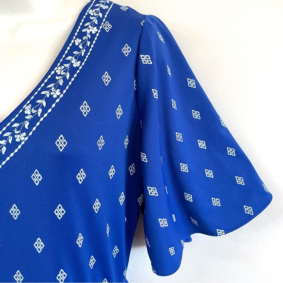 Vintage Alfred Shaheen Signed Blue White Spring Summer Midi Dress Size 12 (4/6) - Picture 6 of 15